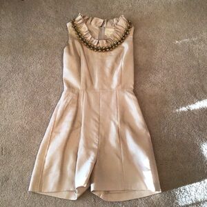 kate spade Champagne Sleeveless Ruffle Beaded-Neck Romper